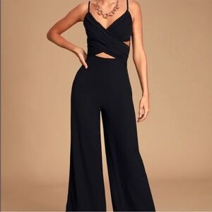 Lulu’s So Ladylike Cross Front Cut Out Wide Leg Jumpsuit